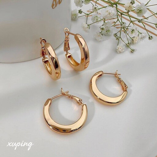 گوشواره زنانه حلقه ای ژوپینگ طرح آینه ای لبه دار