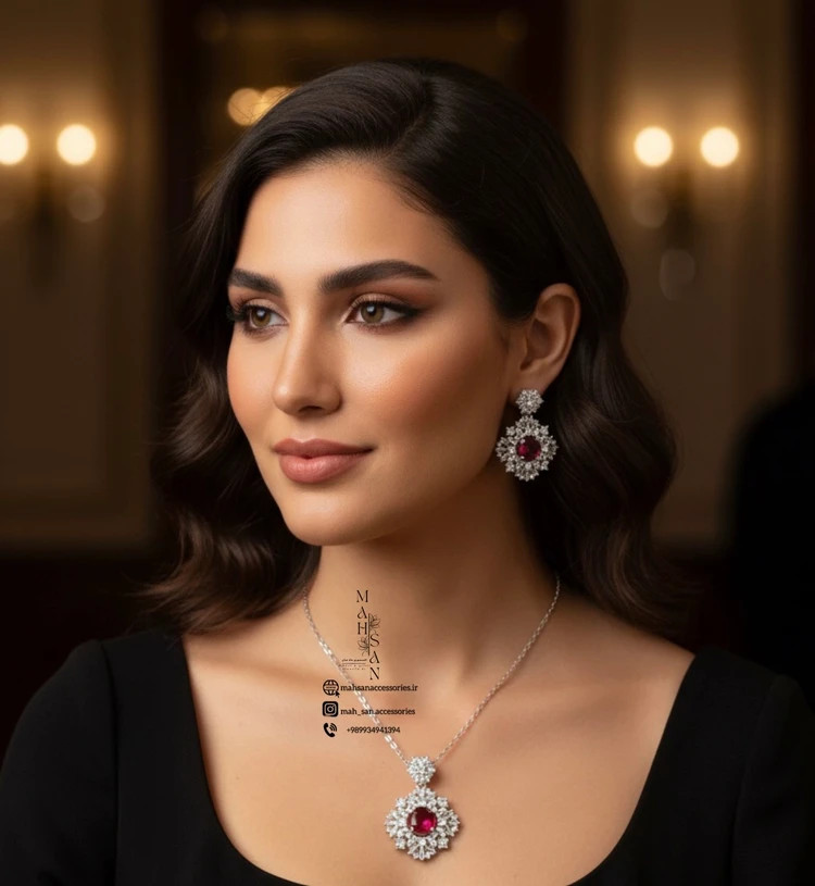 نیم ست زنانه جواهری قرمز