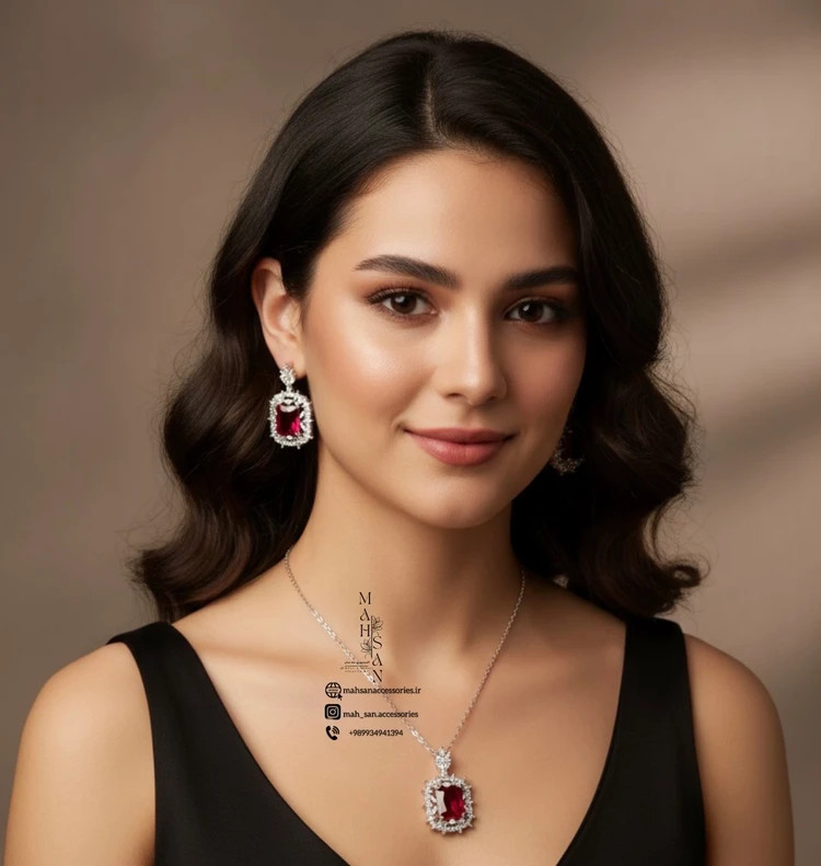 نیم ست زنانه سرخ جواهری