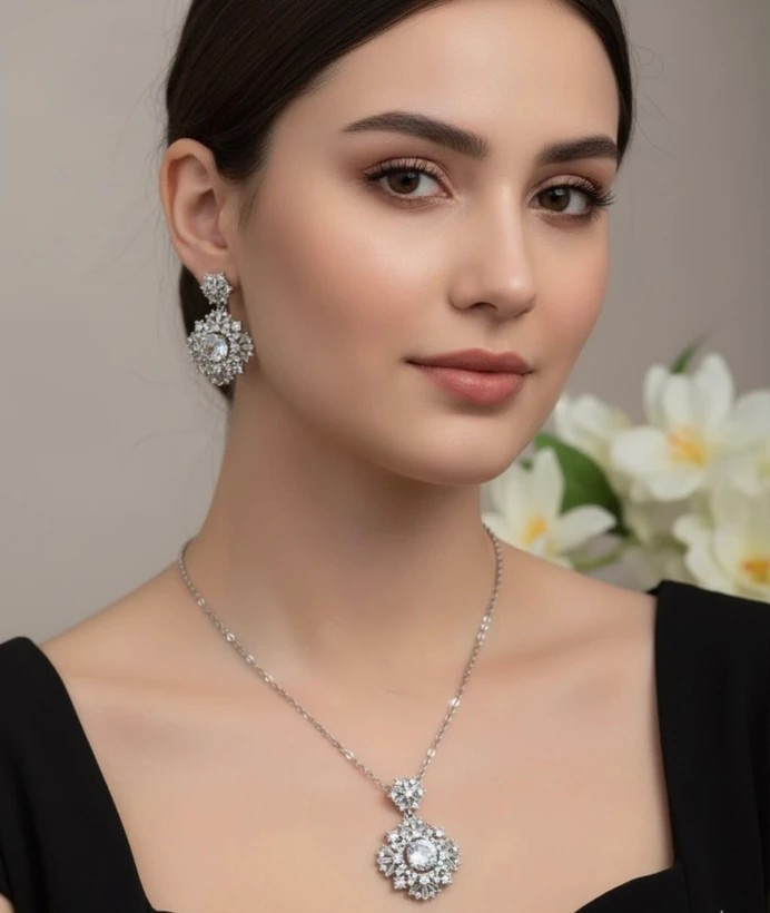 نیم ست زنانه جواهری سفید
