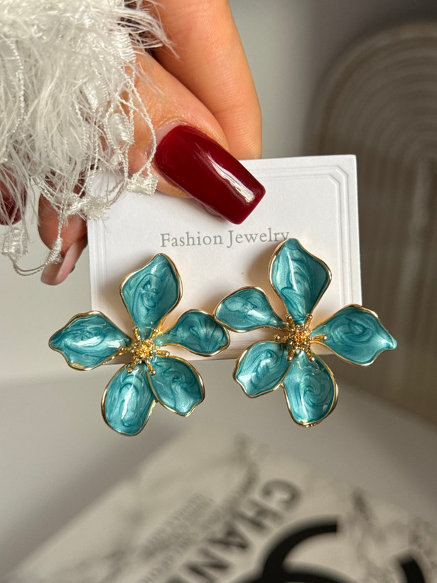 گوشواره میناکاری گل برجسته پنج پر
