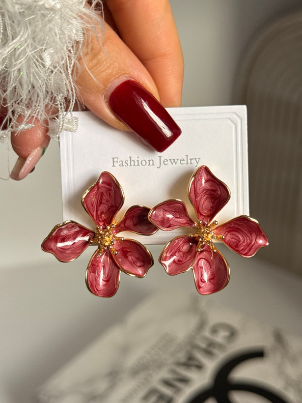 گوشواره میناکاری گل برجسته پنج پر