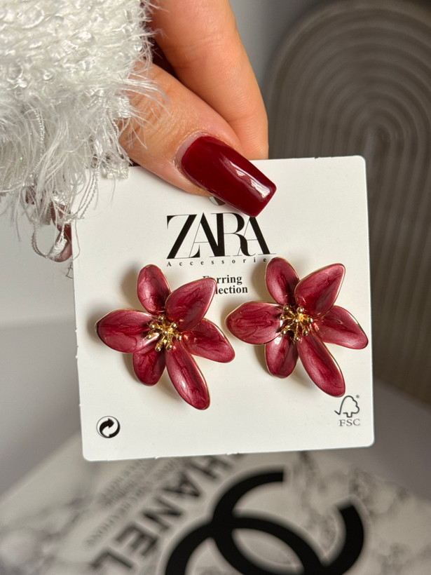 گوشواره میناکاری گل برجسته شش پر