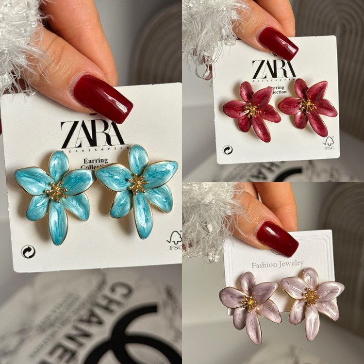 گوشواره میناکاری گل برجسته شش پر