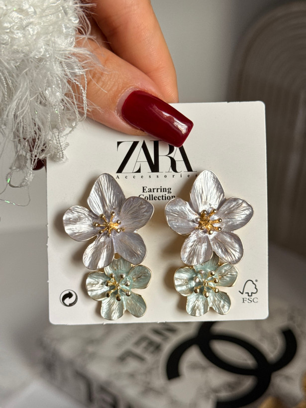 گوشواره میناکاری گل برجسته سبز زرد